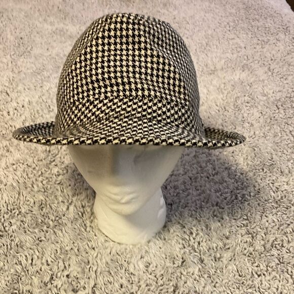 MERGE LEFT Black Houndstooth Wool Blend Fedora Hat - Picture 9 of 10